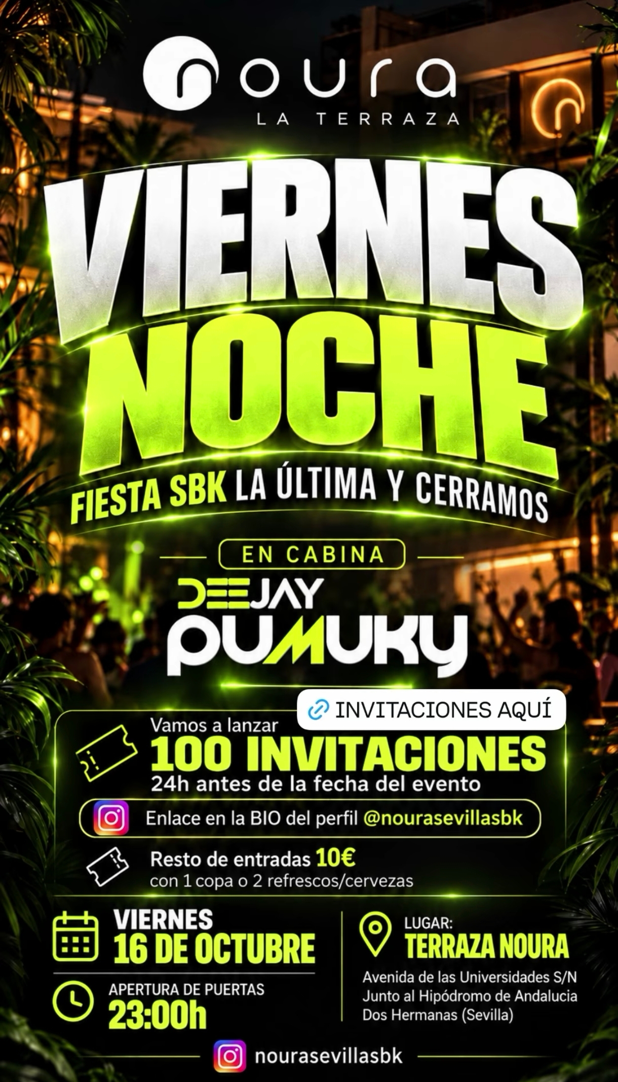 Cartel de Viernes Noche - Última Fiesta SBK en Terraza Noura