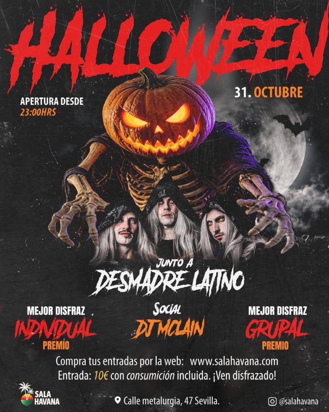 Cartel de Halloween junto a desmadre latino